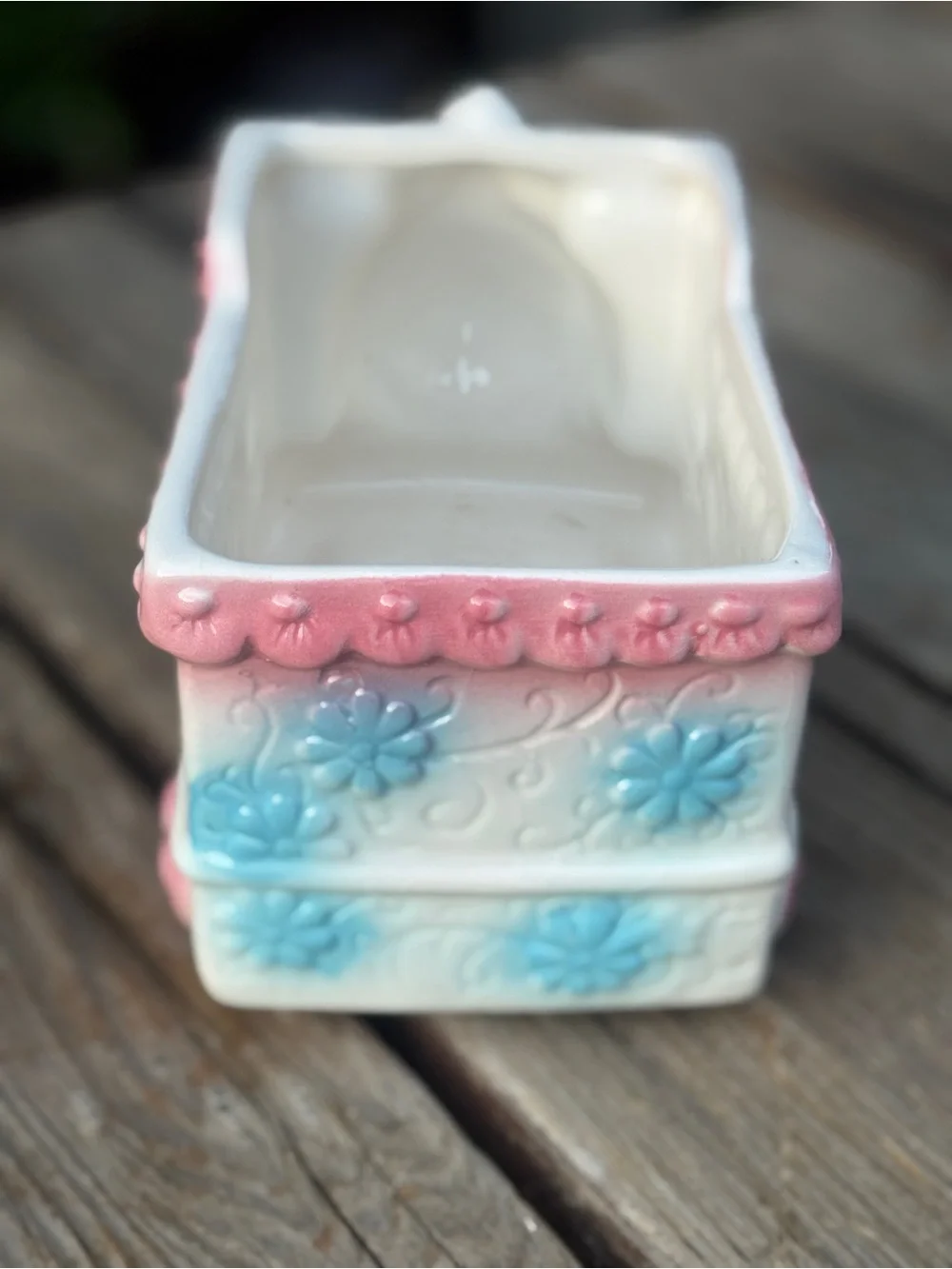 Vintage Ceramic Bunny Train Planter - Pastel Pink & Blue - Picture 4 of 5